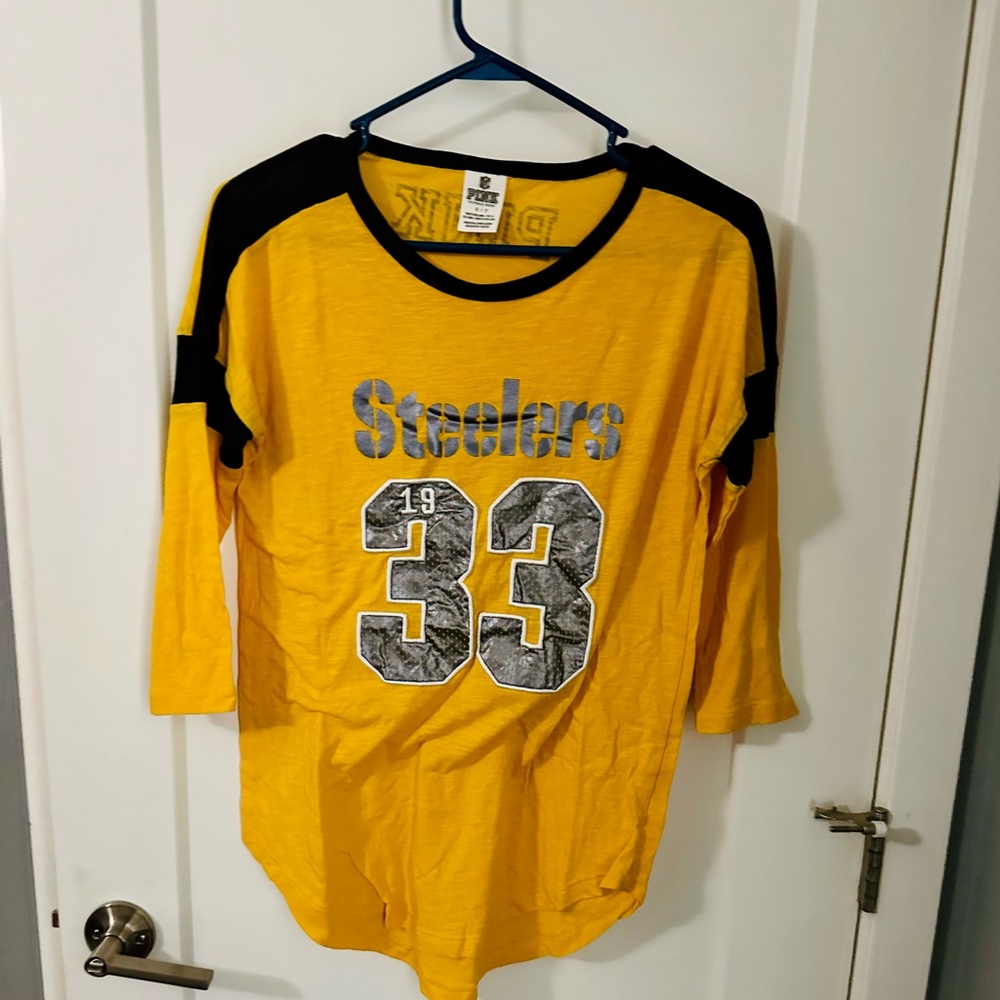 Women’s Steelers T-Shirt Pink NFL Black & Yellow Football Small